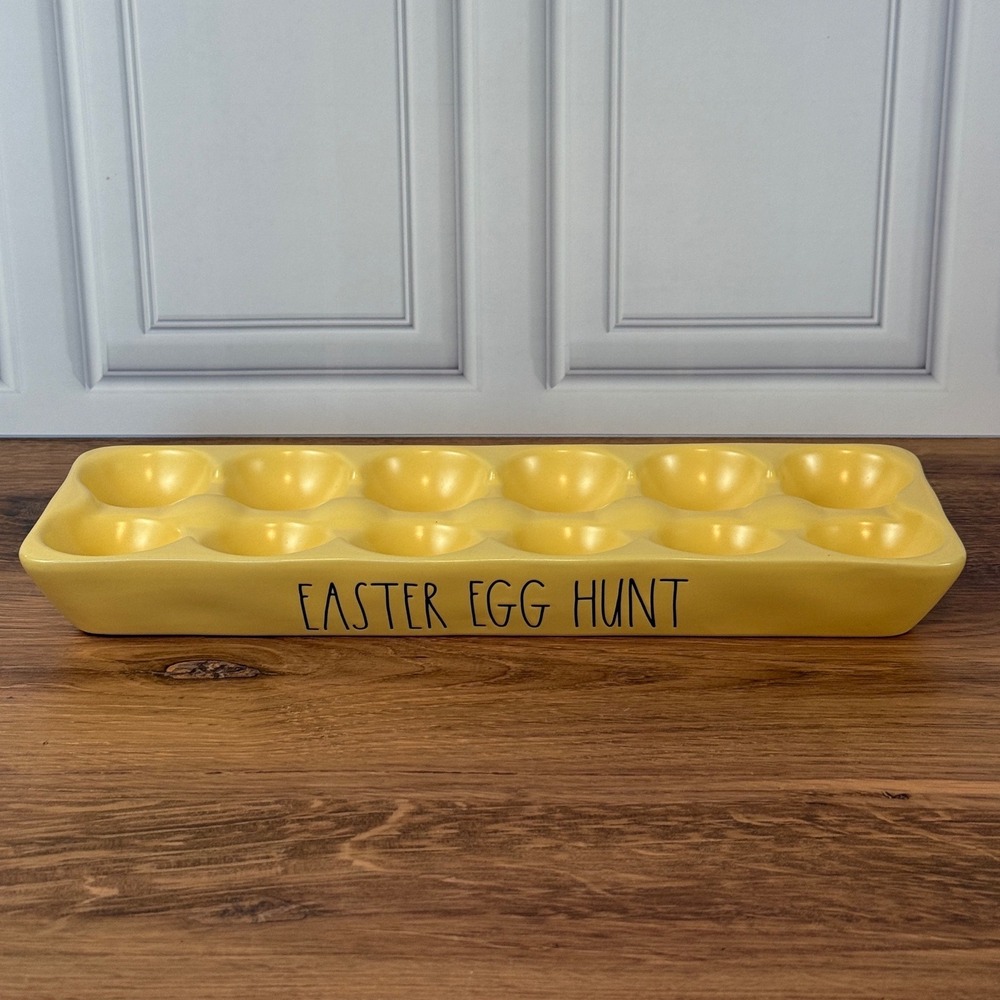 Rae Dunn "Easter Egg Hunt" Yellow‎ Ceramic 12 Egg Holder Tray Magenta